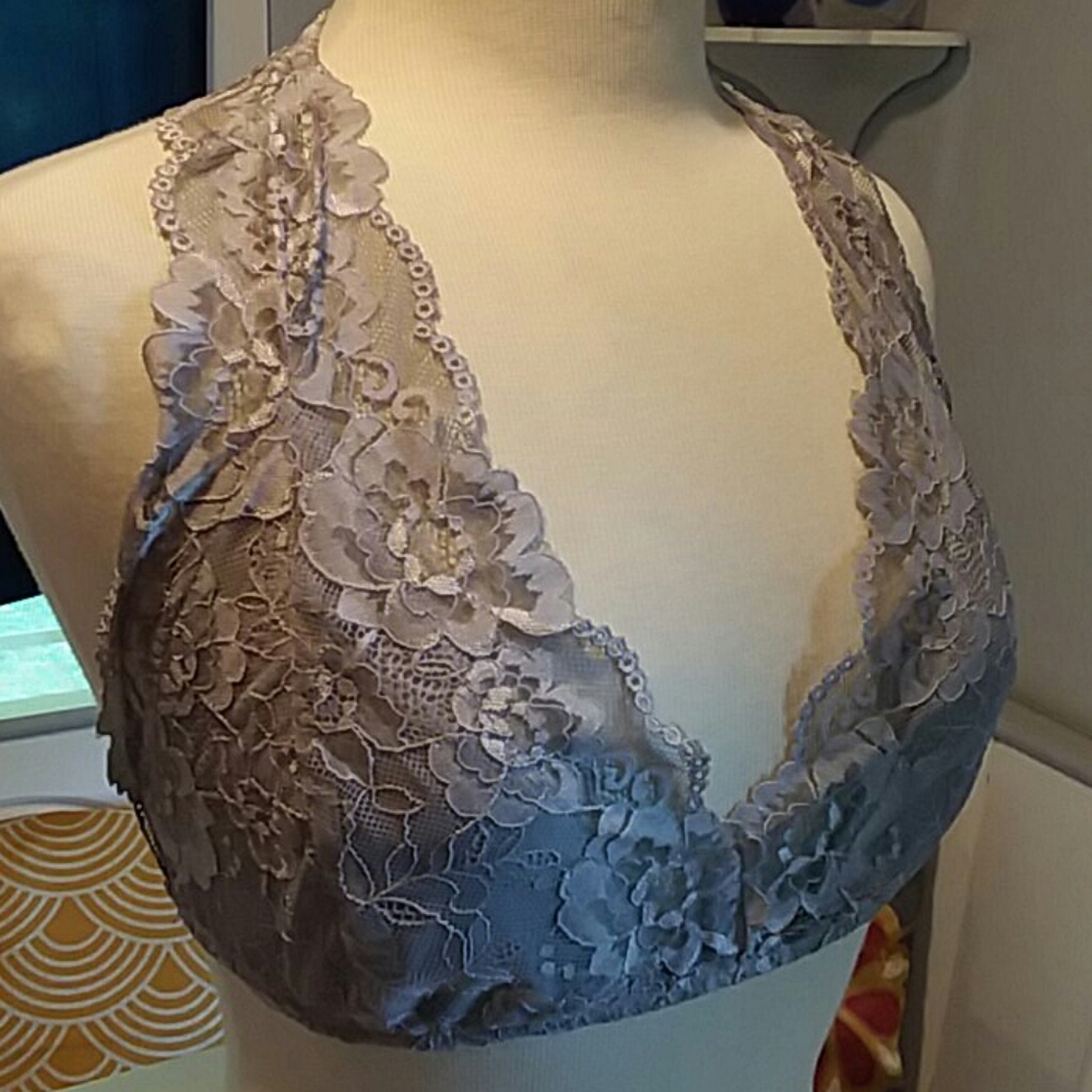 POL taupe lace t back halter bralette